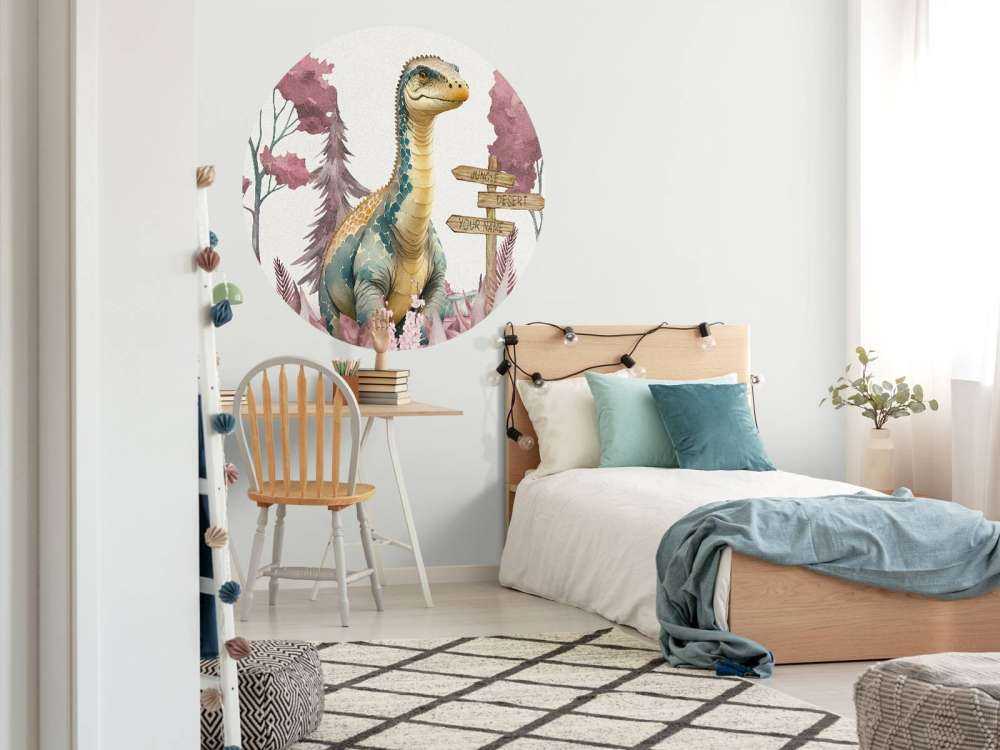 Młody brachiozaur w różowej dżungli