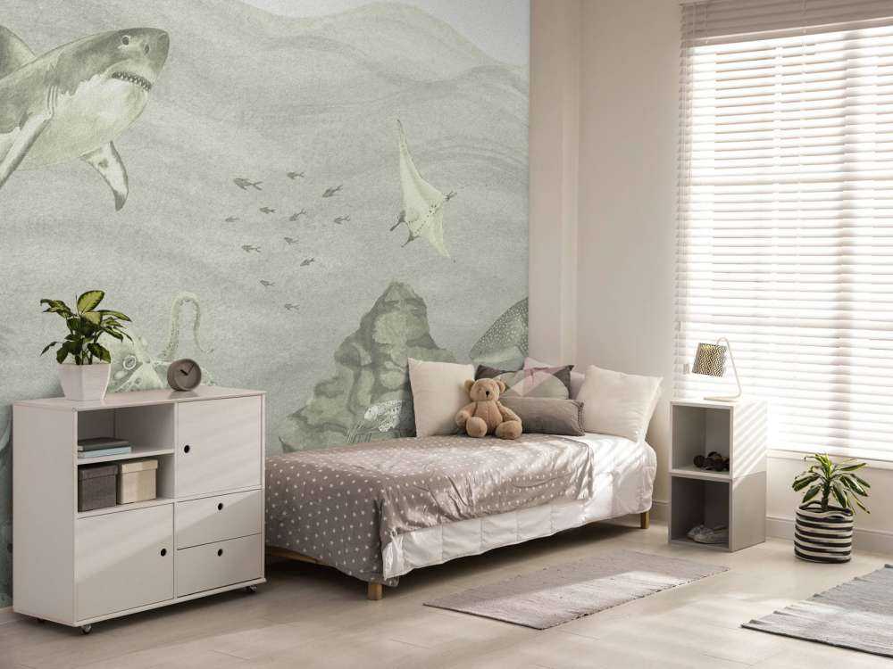 Podwodny świat z rekinami w kolorze zielonym