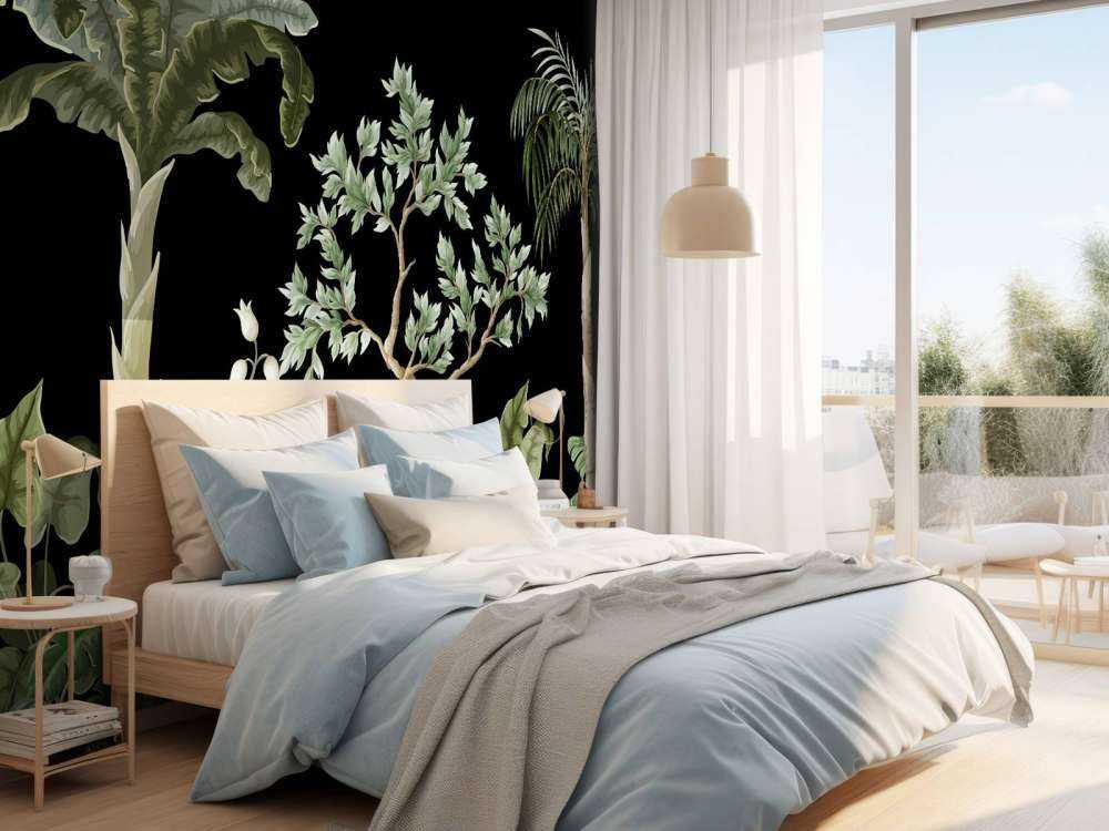 Drzewa z ciemnym tłem