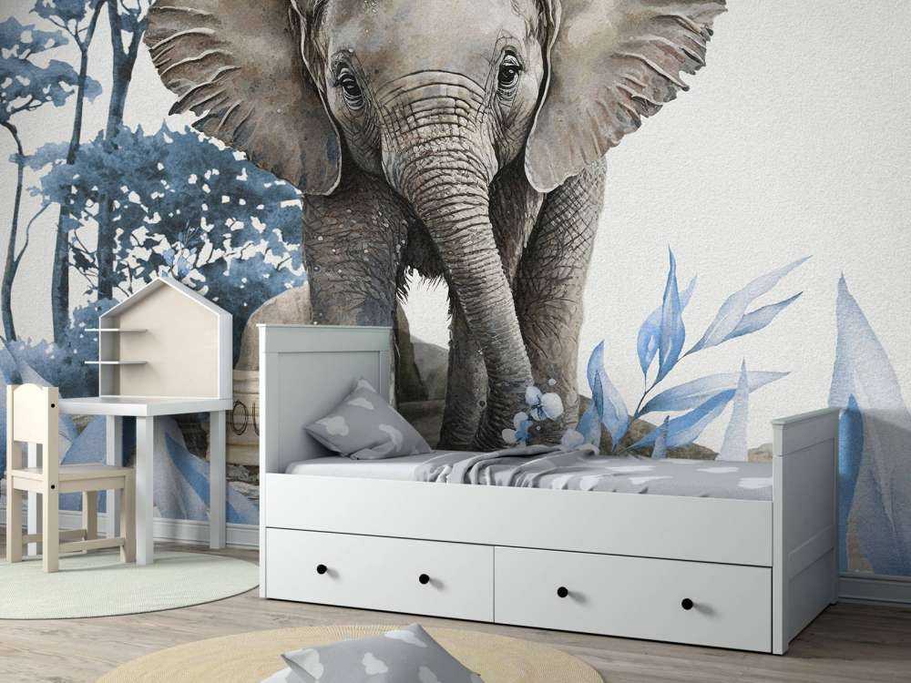 Mały słoń w dżungli w dżungli w kolorze niebieskim