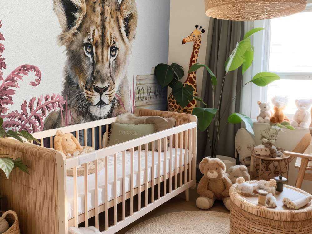 Młody lew w dżungli w kolorze różowym