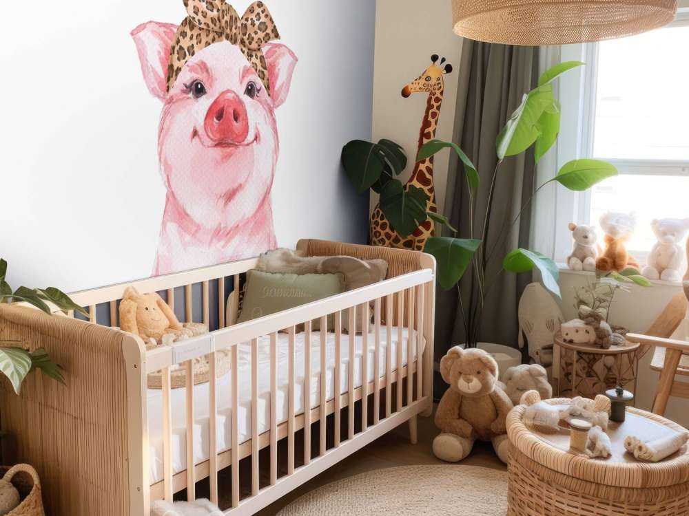 Zabawna mała świnka z chusteczką.