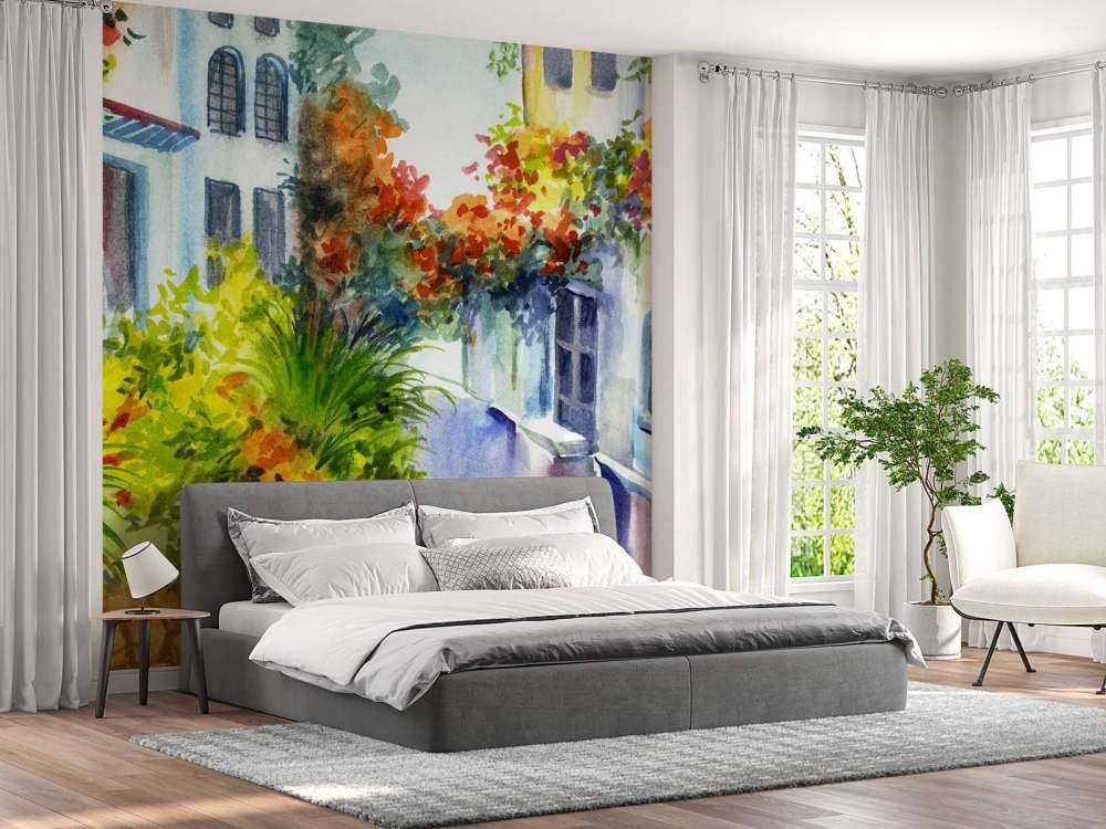 Akwarelowe kwiaty i budynki