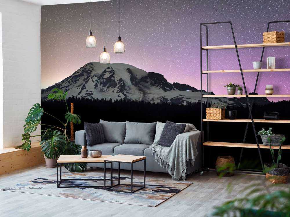 Góra Rainier z północnymi światłami