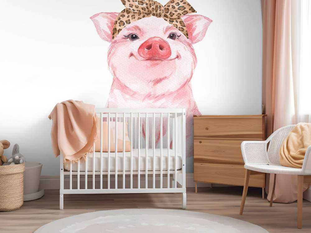 Zabawna mała świnka z chusteczką.