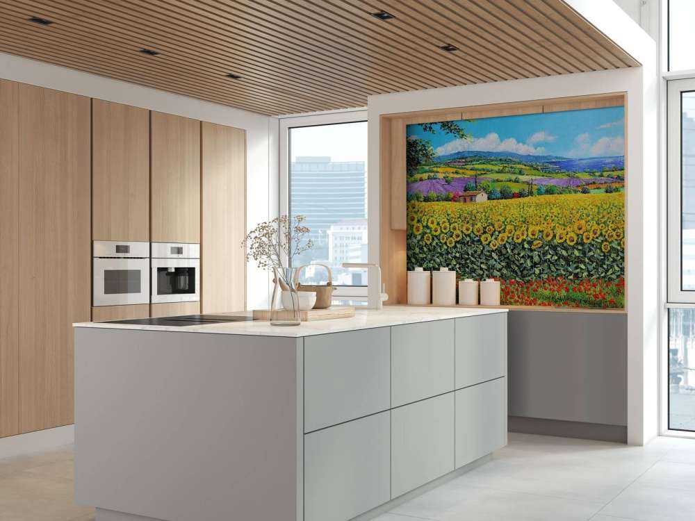 sunflowers, lavender, and sea