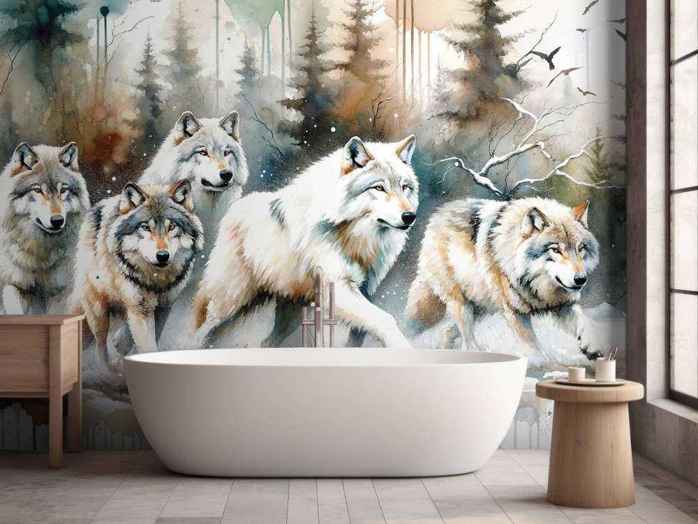 Watercolor Pack of Wolves