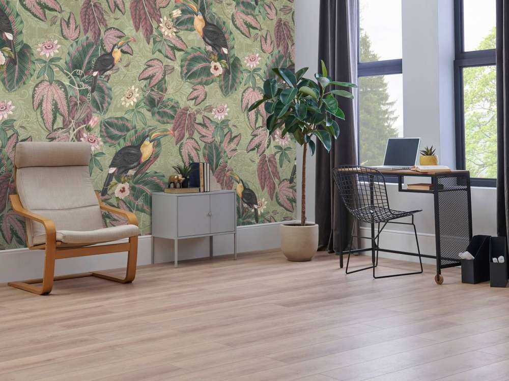 Tropikalne ptaki i tukany z dżungli - szałwiowy zielony