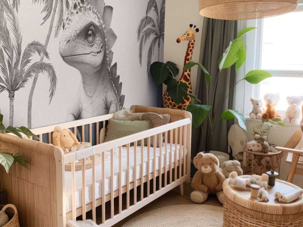 Młody stegozaur w beżowej dżungli