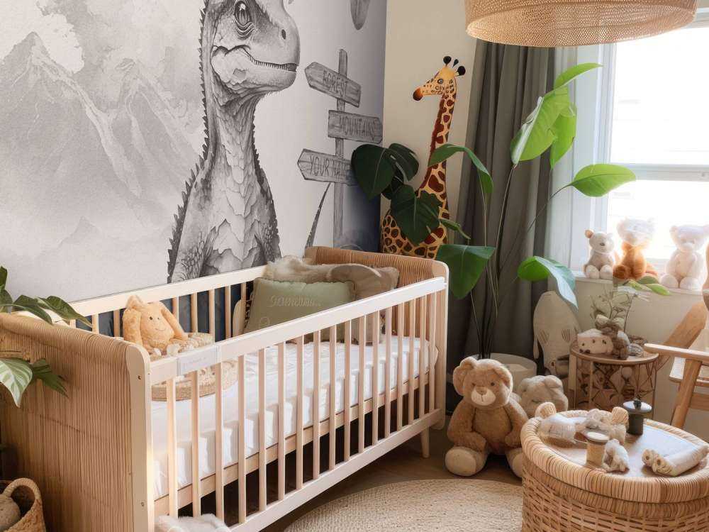 Młody velociraptor w beżowej dżungli