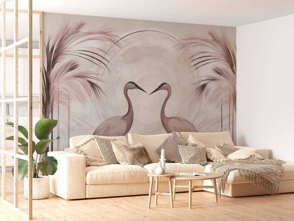 Żurawie o zachodzie słońca różowego