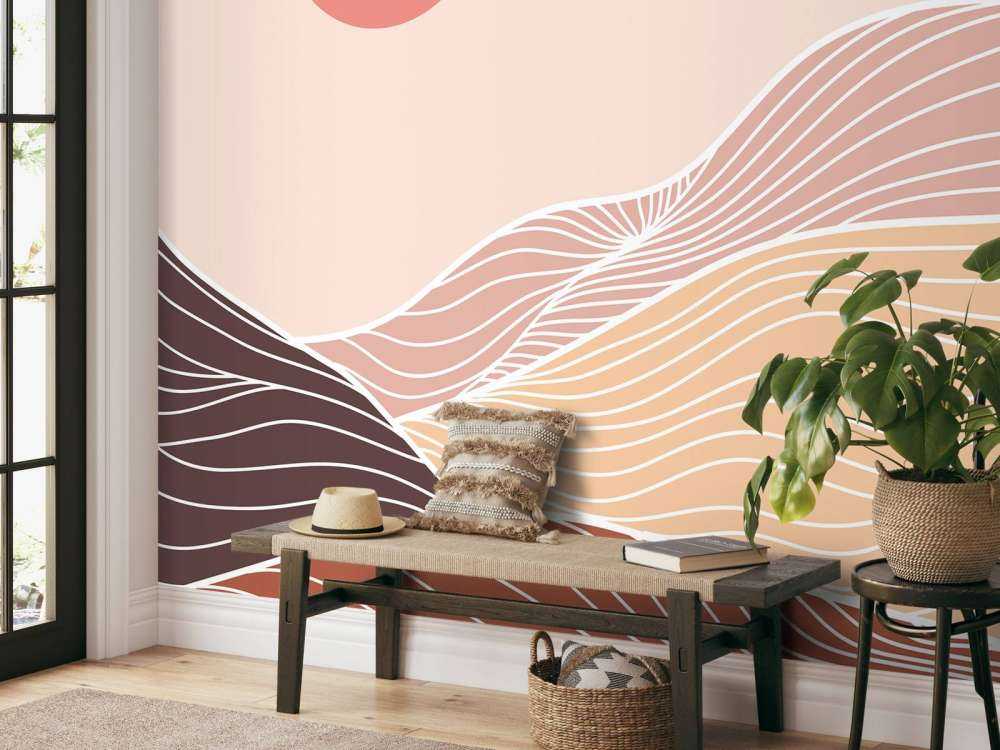 Lineart góry z słońcem