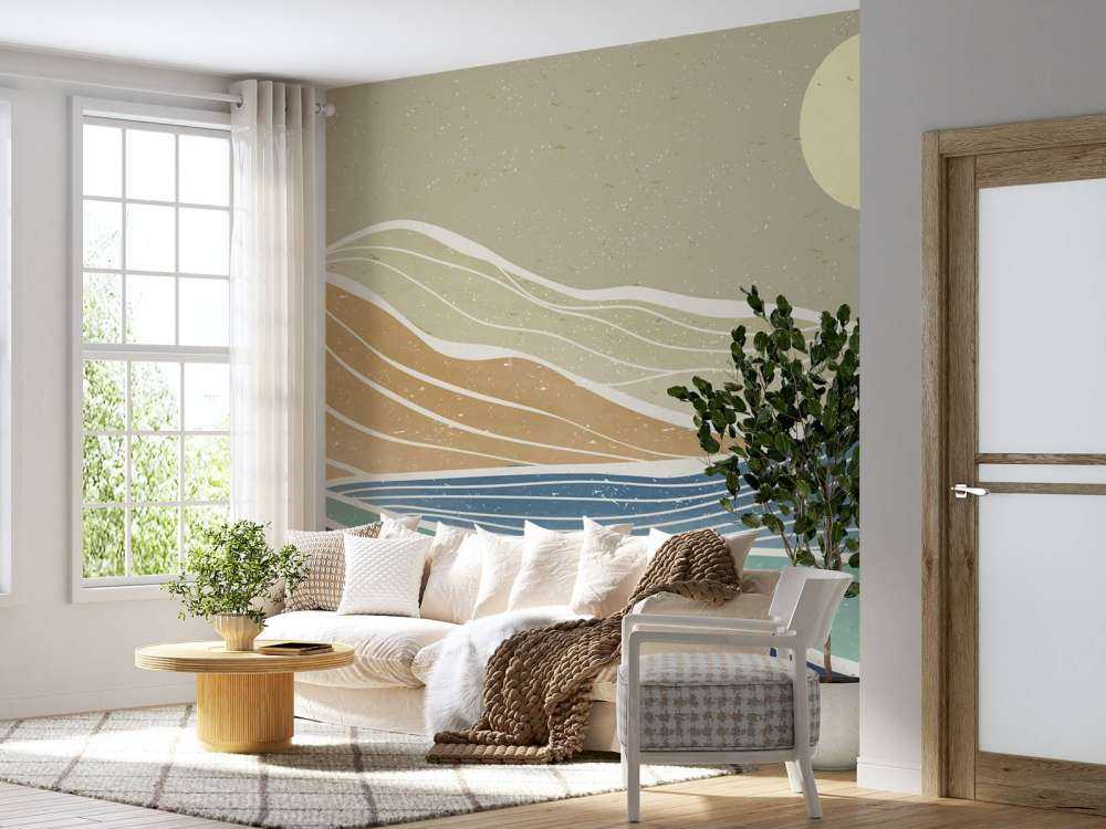 Kolorowe fale oceanu ze słońcem