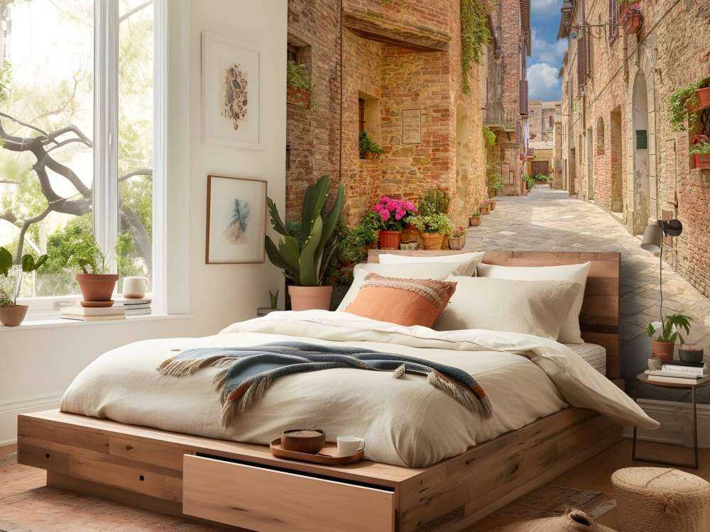 Włoska ulica z roślinami i kwiatami