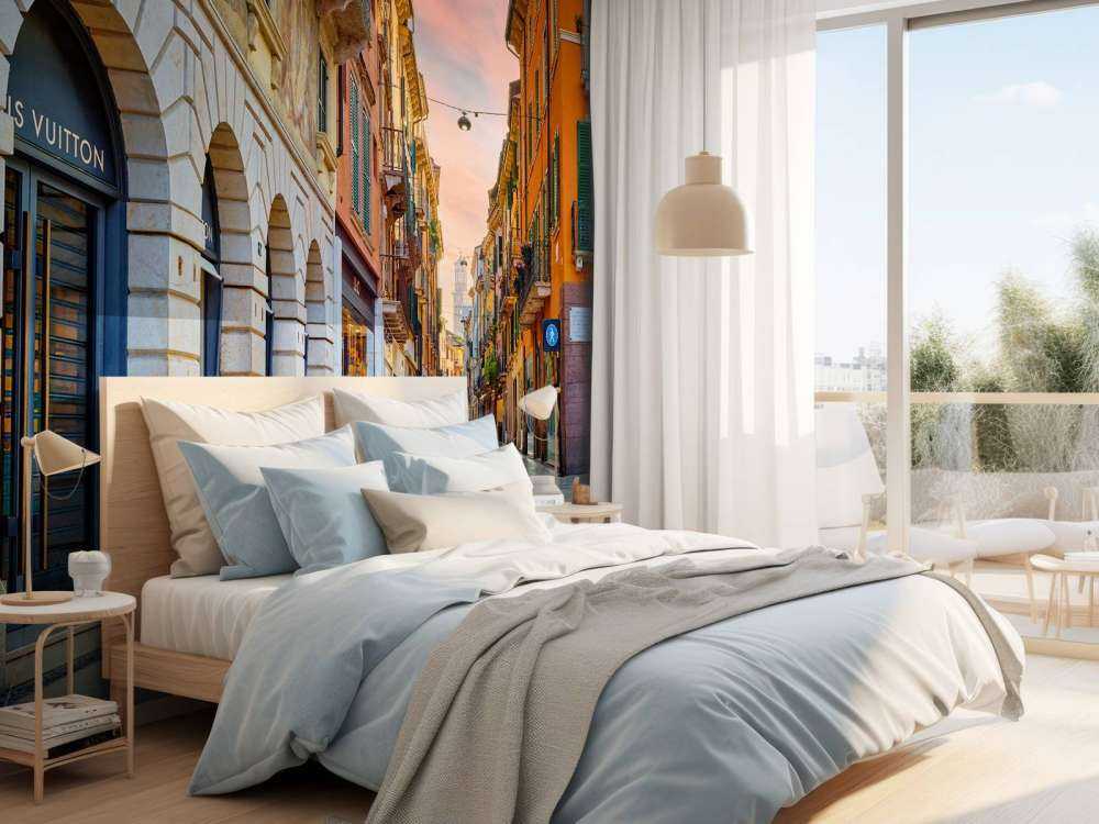 Ulica handlowa o wschodzie słońca