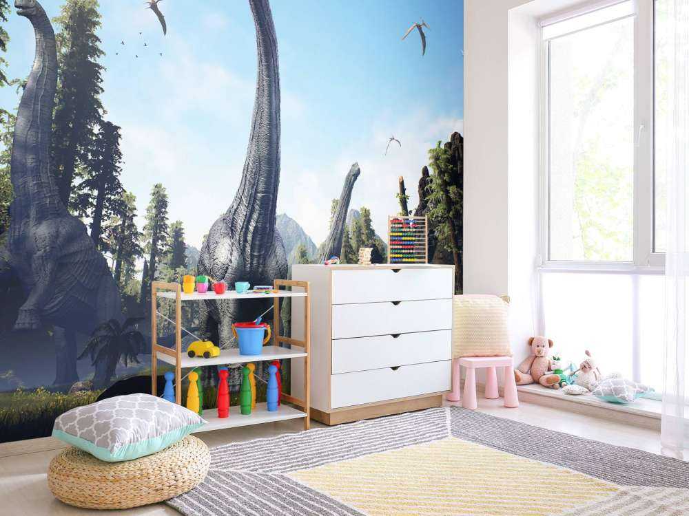 Grupa Alamosaurus idąca przez dolinę