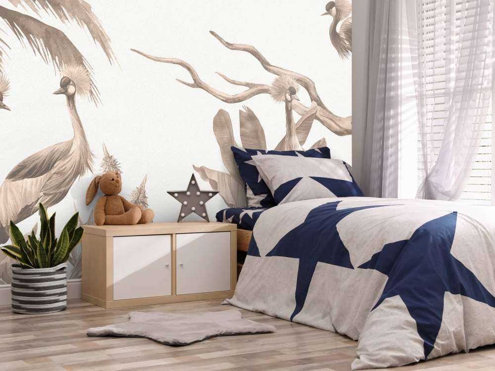 Dżungla z żurawiami w kolorze Taupe