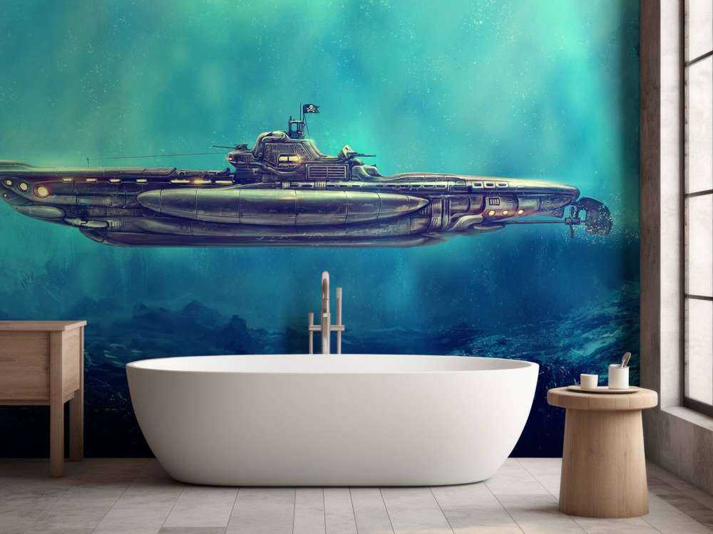 Piracka łódź podwodna w podwodnym świecie