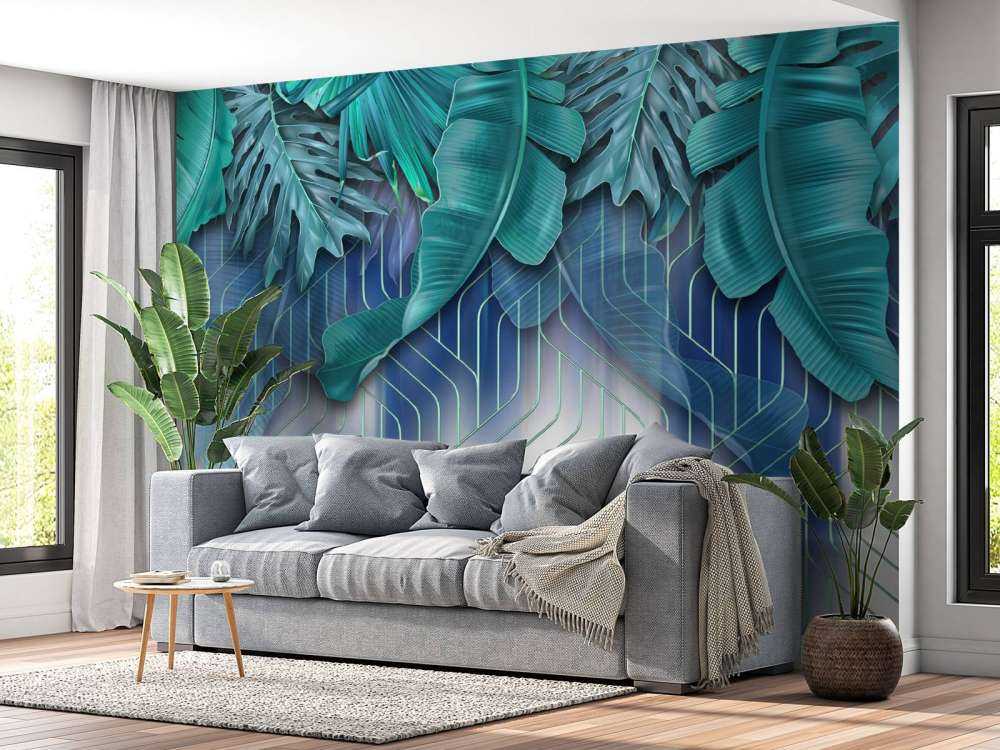 Zielone liście i graficzne zielone linie