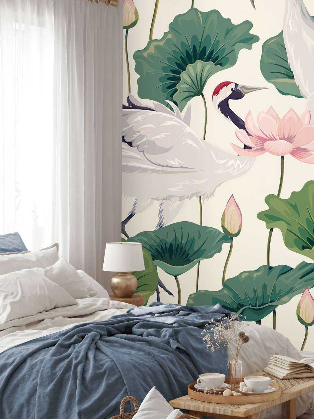 Para żurawi z lotosem