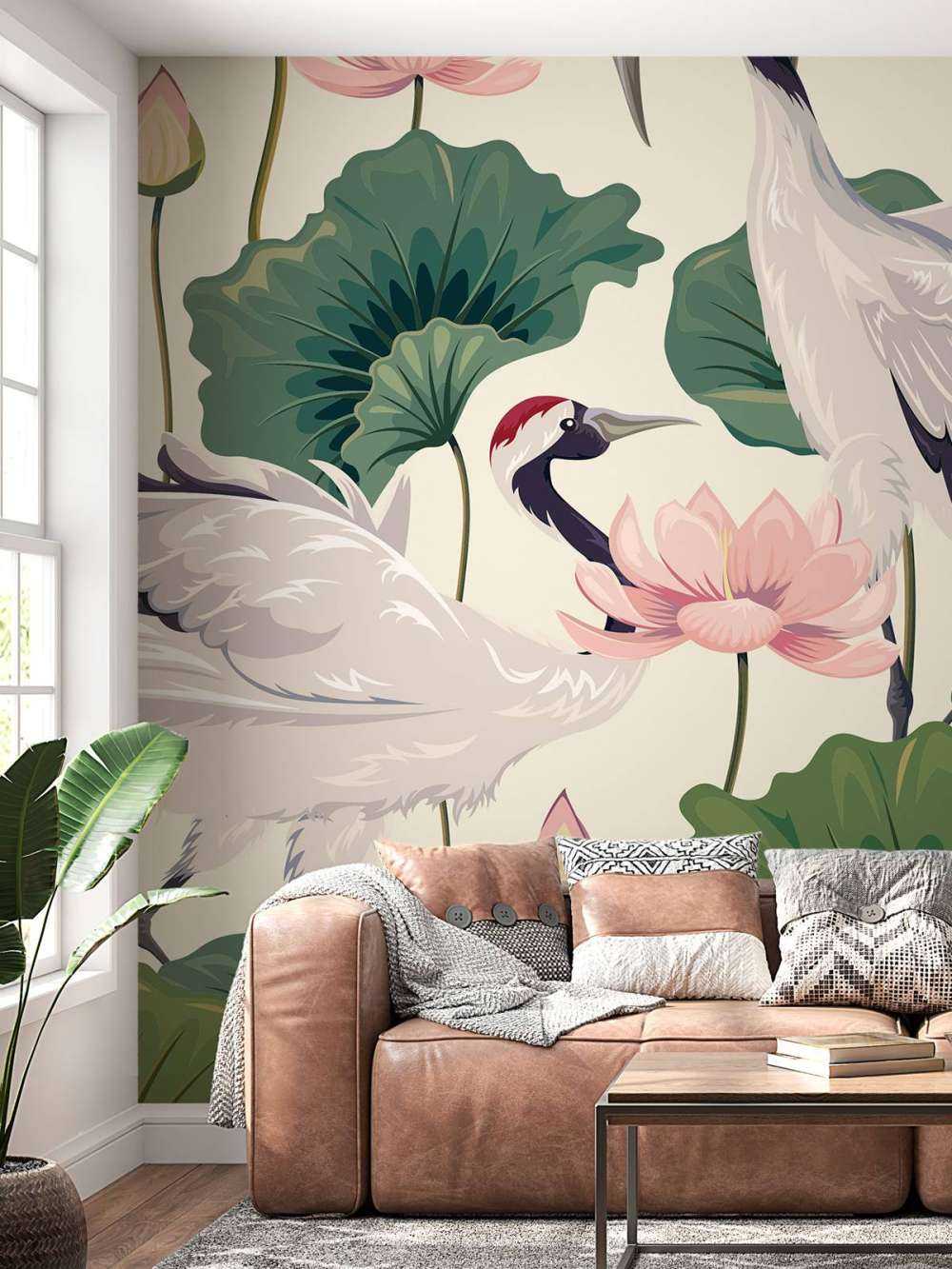 Para żurawi z lotosem