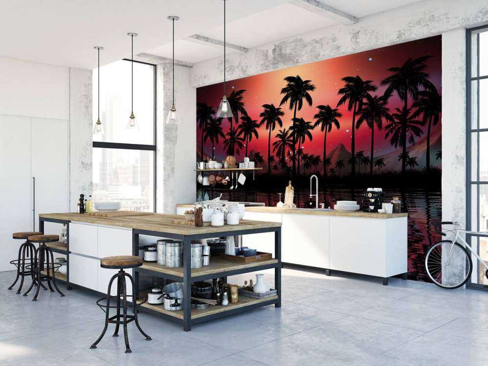 Palmy na czerwonym niebie