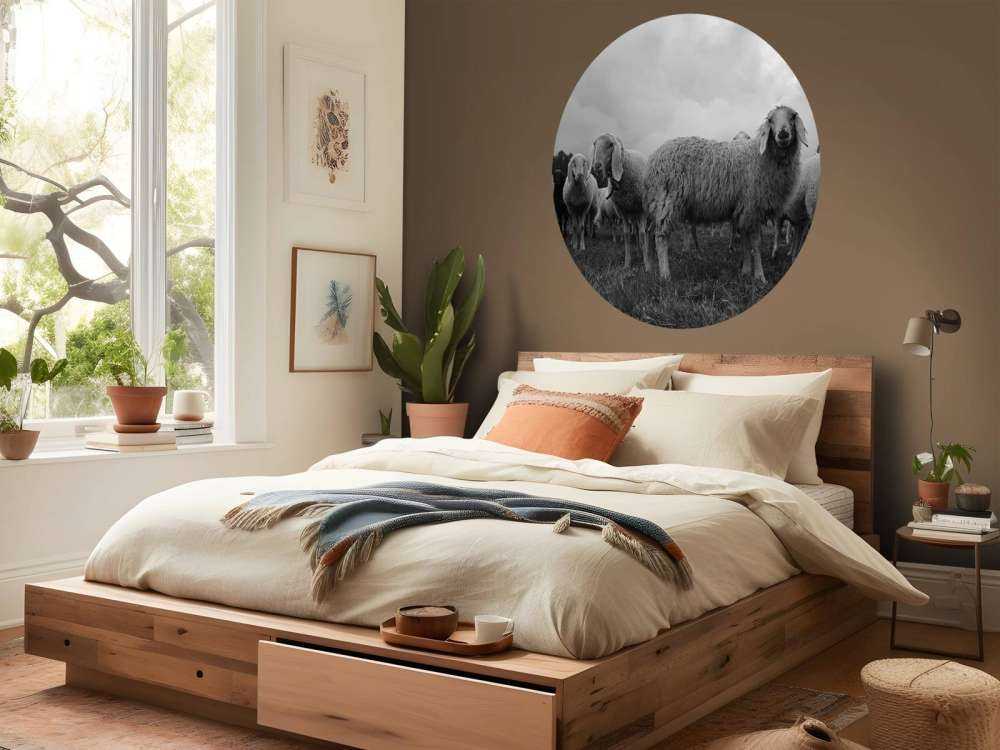 Stado owiec w czerni i bieli