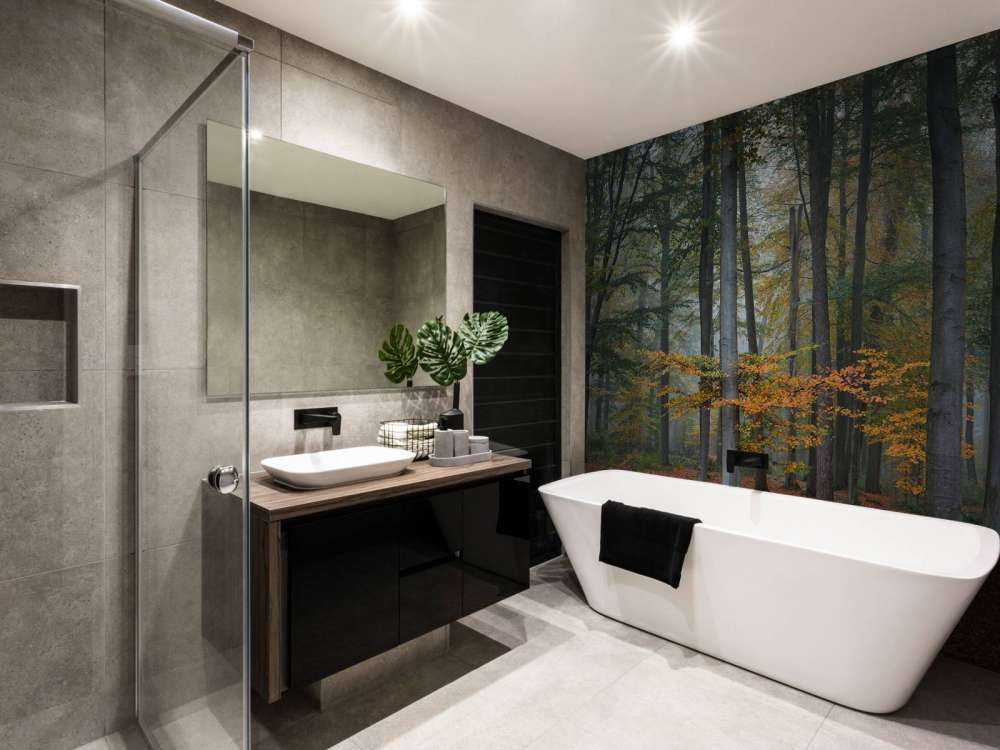 Jesienne kolory w zamglonym lesie