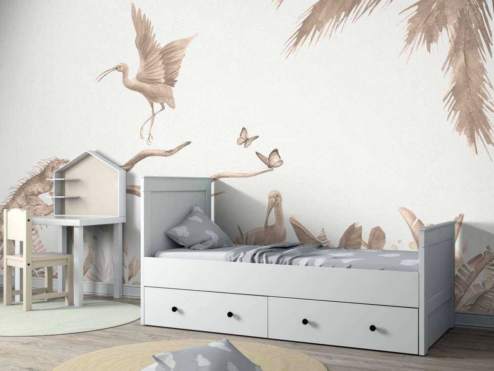 Gałązka z motywem zwierząt z dżungli w kolorze taupe