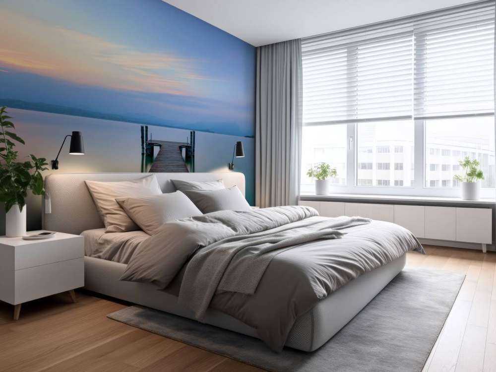 Nabrzeże o zachodzie słońca