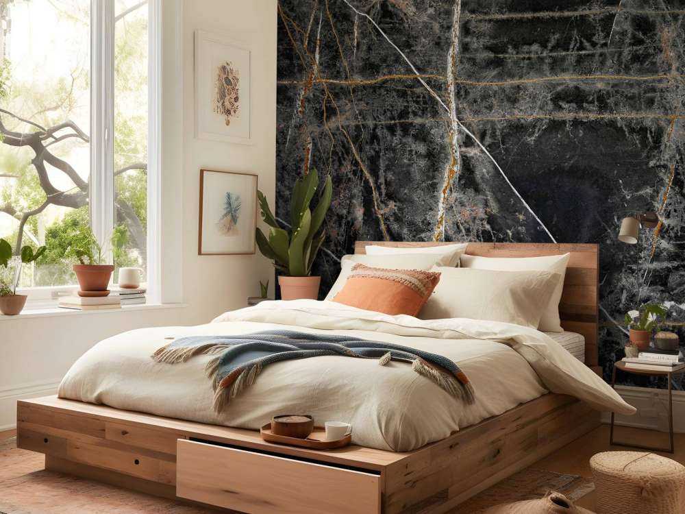 Ciemny marmur z liniami w kolorze miedzi