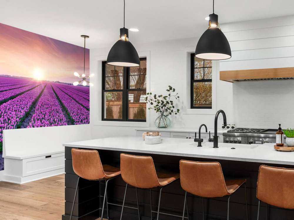 Pole tulipanów o wschodzie słońca