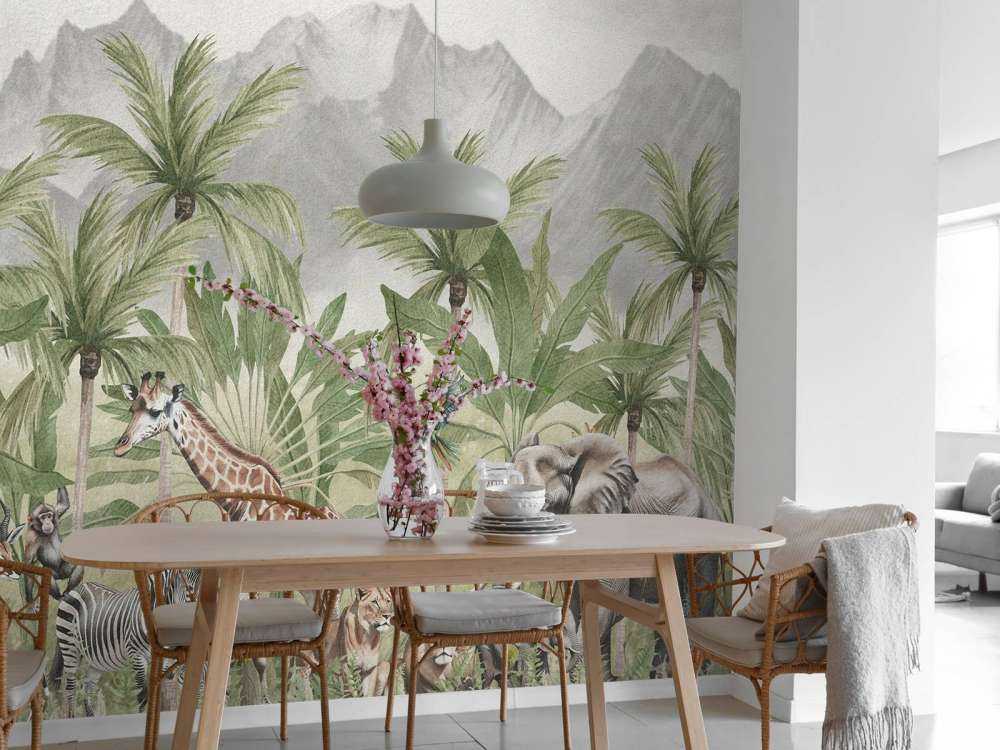 Krajobraz górski ze zwierzętami w kolorze