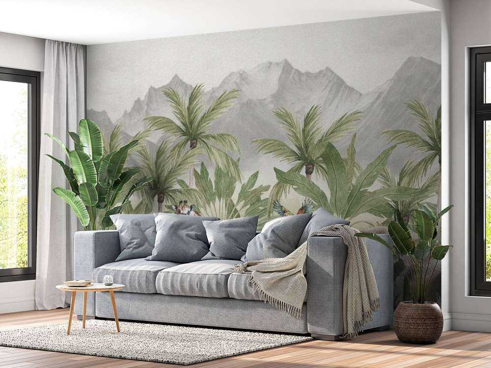 Krajobraz górski ze zwierzętami w kolorze