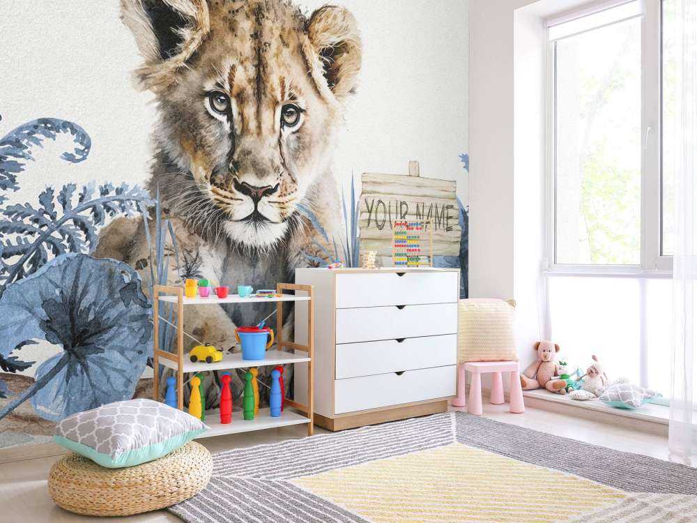 Młody lew w dżungli w kolorze niebieskim