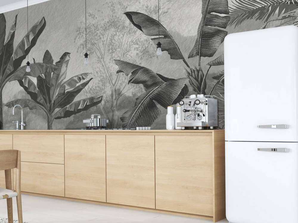 Drzewa bananowe w czerni i bieli