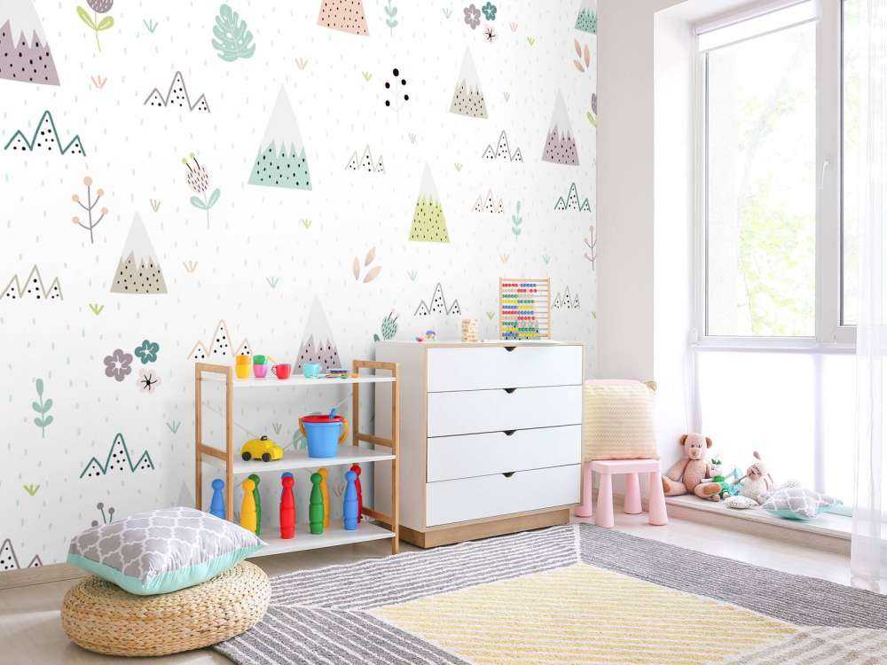 Wzór gór, roślin i kwiatów