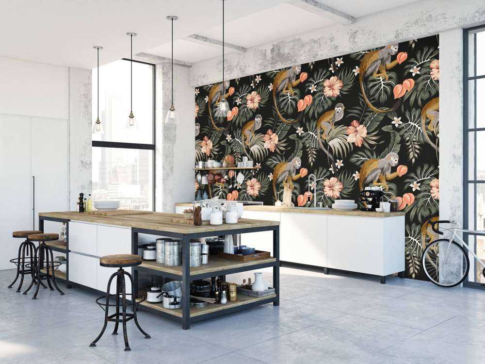 Liście tropikalne z małpami