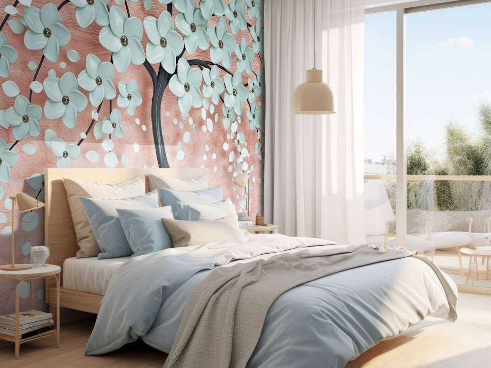 Czarne drzewo fantasy z kwiatami mięty