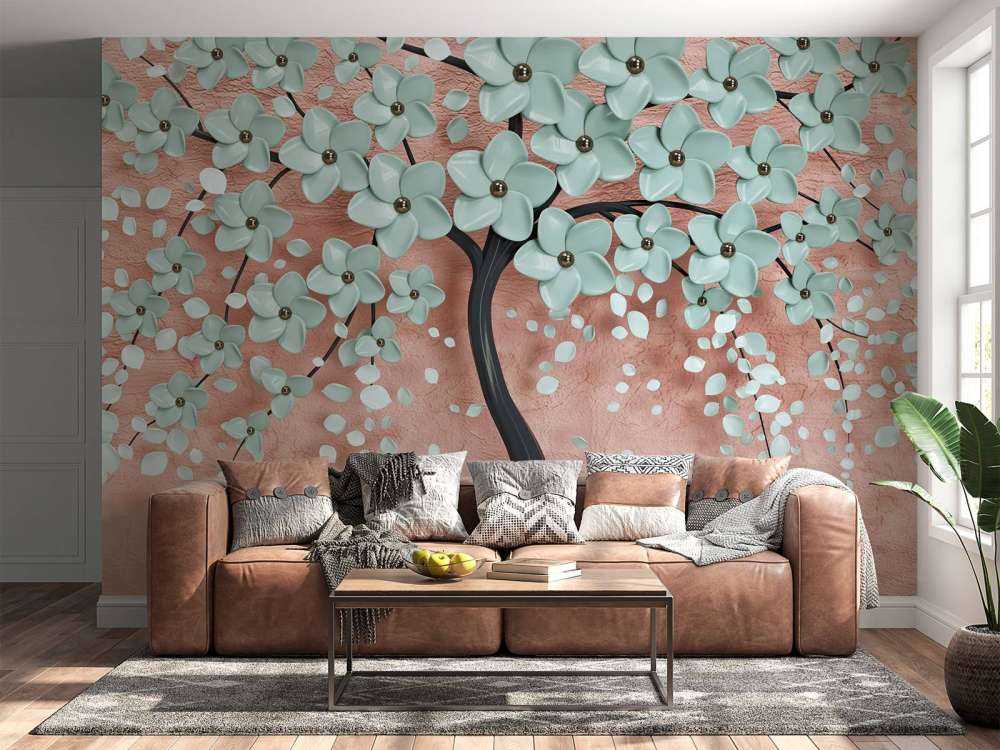 Czarne drzewo fantasy z kwiatami mięty