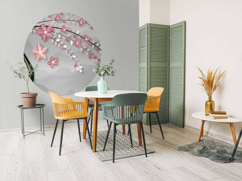 Drzewo 3D z różowymi kwiatami