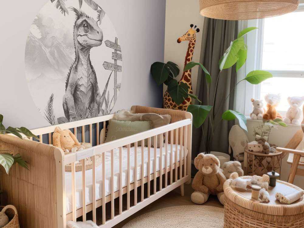 Młody velociraptor w beżowej dżungli