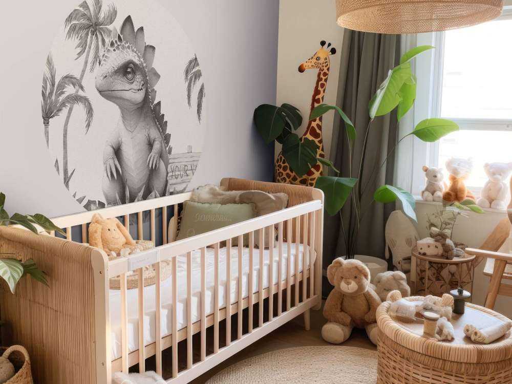 Młody stegozaur w beżowej dżungli