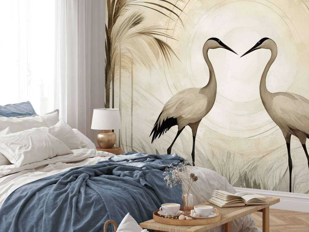 Żurawie o zachodzie słońca taupe