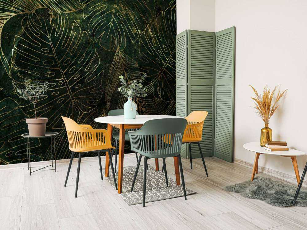 Zielona struktura ze złotymi liśćmi