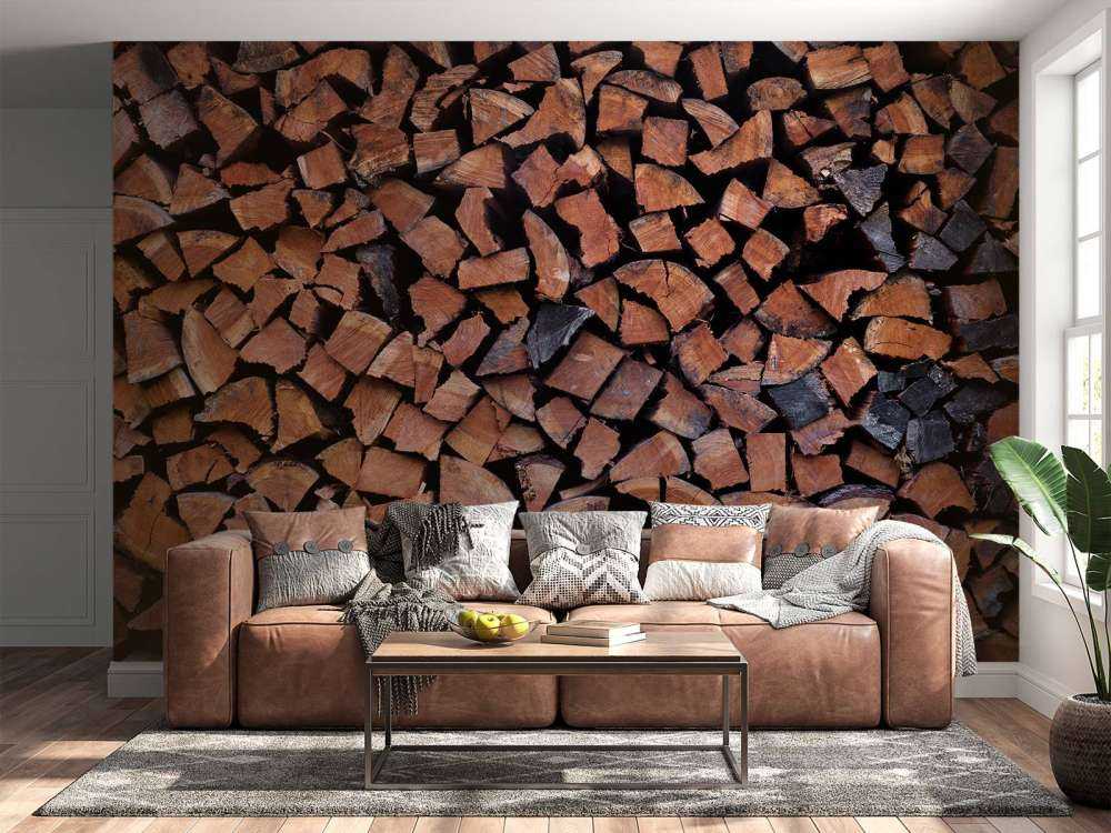 Rozłupywanie i układanie drewna w stosy