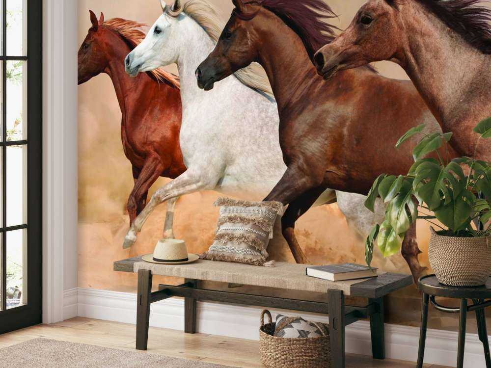 Galopujące konie w burzy piaskowej