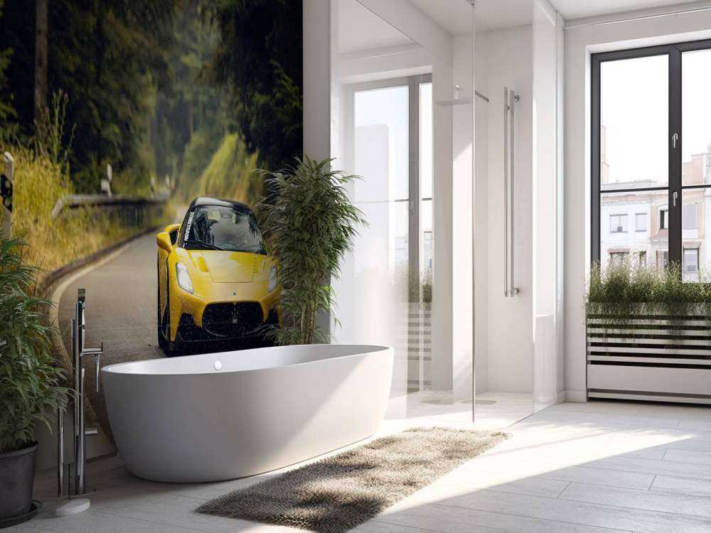 Maserati w zielonym lesie