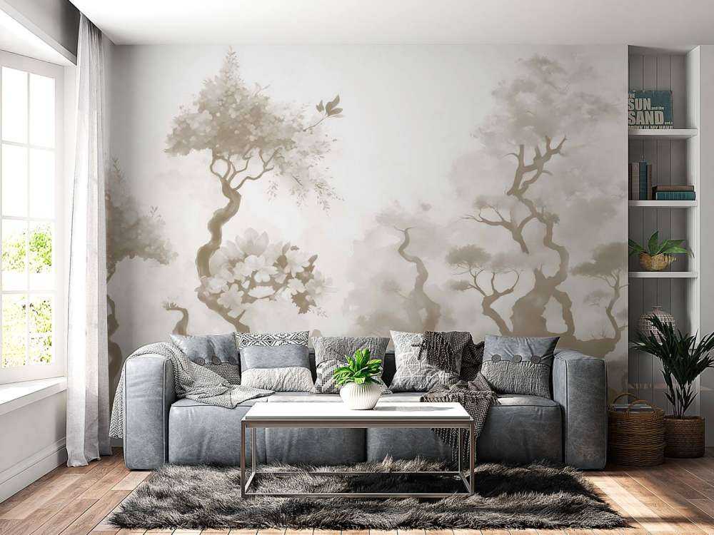 Kwitnące drzewa Szare