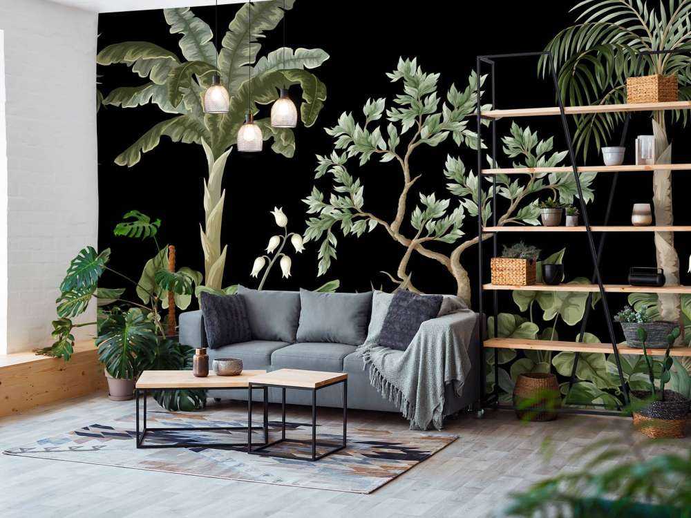 Drzewa z ciemnym tłem